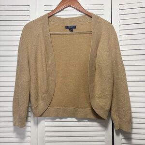 Charter Club Women's Cotton Blend Metallic Gold Open Front Shrug Size S